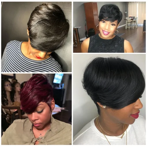 USD10 Short Human Hair Wigs Pixie Cut Straight curly Brazilian Hair Wigs For Black Women Machine Made Cheap Glueless Wigs - Image 3