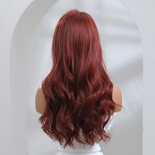 Wholesale 24" Wine Red Natural Cheap Long Wigs Vendor Natural Wave Pixie Cut Synthetic Hair Wigs With Bangs For Black Women - Image 4