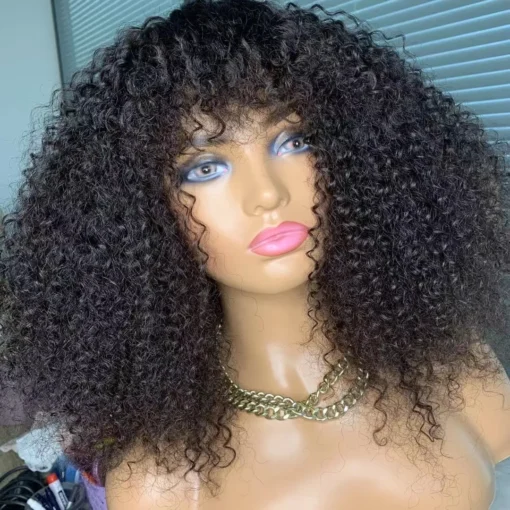 Full Density Human Hair Kinky Curly Machine Made Bob Wig Ready to Ship 100% Human Hair Natural Color Kinky Curl Machine Made Wig - Image 2