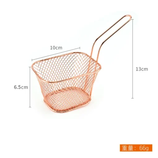 Rose Gold Metal Mesh French Chip Frying Serving Food Presentation Tableware Fry Basket For Kitchen