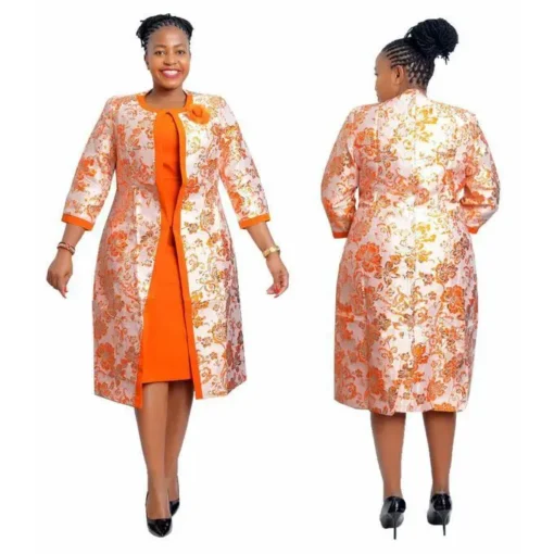 Long jacket with dress set for wedding ,african clothes plus size office ladies dresses for women two piece set - Image 5