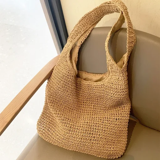 Moroccan Women Handbag Handmade Woven Shoulder Bag Large Capacity Vacation Beach Tote Bag Ladies Straw Bag