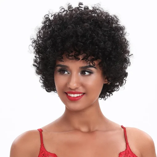 Kinky Curly Wig Deep Curly Machine Made Afro Kinky Curly Hair Short Curly Human Hair Wig Density Human Hair  Bob With Bangs - Image 6