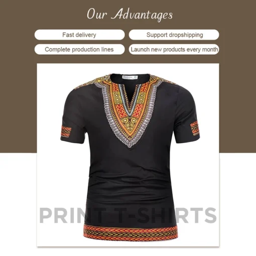 Wholesale Africa Clothing Dashiki Print Men Wear Cotton Classical Casual Puls Size T-shir Men Basic Top African Clothes For Men