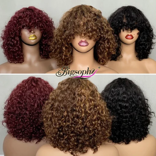 Popular Curly Fringe Bob Wigs Factory Super Double Drawn Quality Luxury Curly 200Gram Hair With Remy Brazilian Virgin Human Hair - Image 6