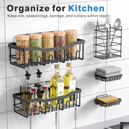 Metal Adhesive Shower Organizer Shelves for Bathroom&Kitchen,No Drilling Large Capacity Rustproof Bathroom Organizer