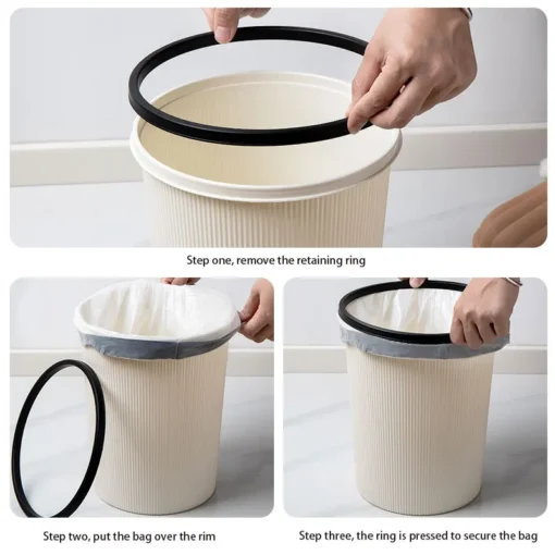 Grid Round Trash Can Garbage Bins Waste Bins Design PP New Robust Material Striped for Kitchen and Home Use Plastic Utensils - Image 3