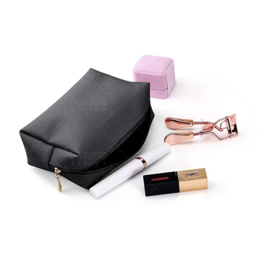 BSCI Custom Printed Logo Light Pink Small PU Leather Makeup Cosmetic Travel Bag - Image 5