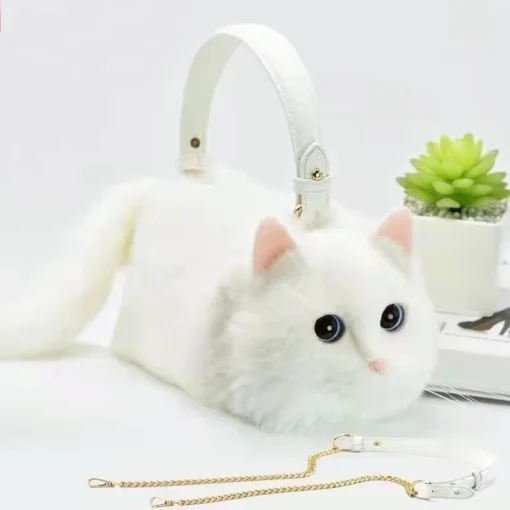 fashion plush cat shaped handbag ins chain ladies cute bag high quality fur crossbody bag - Image 5