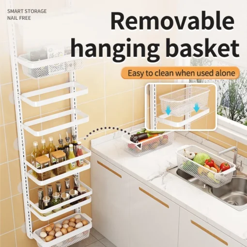 wholesale 3 tier metal space saving wall mount adjustable hanging baskets spices rack shelf organizer kitchen for refrigerator - Image 4