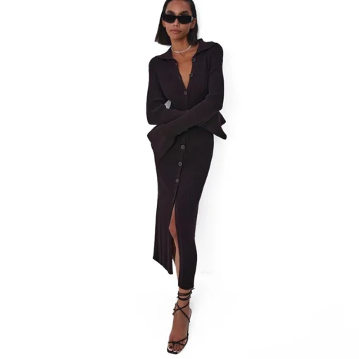 Women's Button Down Long Sleeve Cardigan Outerwear sexy Sweater Dress ladies Bodycon Party winter Maxi Dress women clothing - Image 5