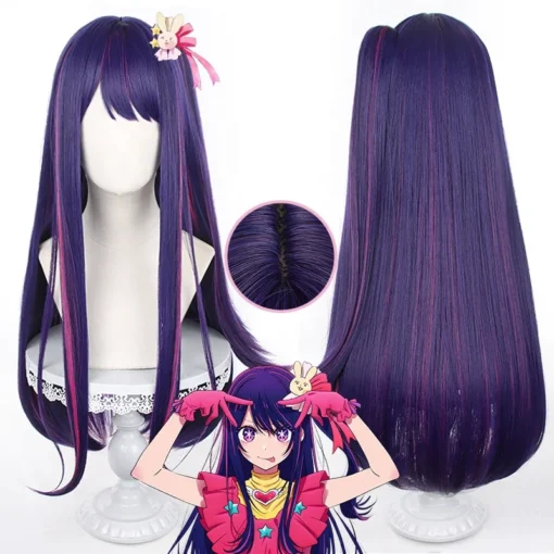 Wholesale 80cm Long Straight Purple Pink Mixed Oshi no Ko Anime Ai Hoshino Wig Synthetic Cosplay Costume Wig With One Ponytail - Image 6