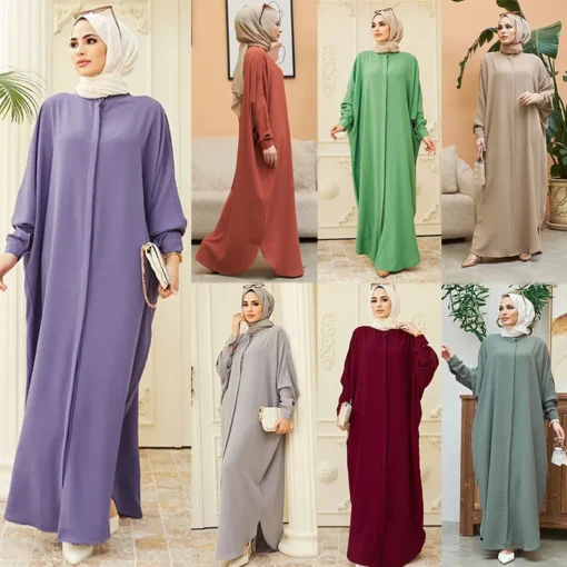 Muslim Abaya Jilbab Kaftan Women Long Dress Islamic Dubai Cardigan Robe Plain Dress African Turkish Robe Southeast Asia Clothes - Image 6