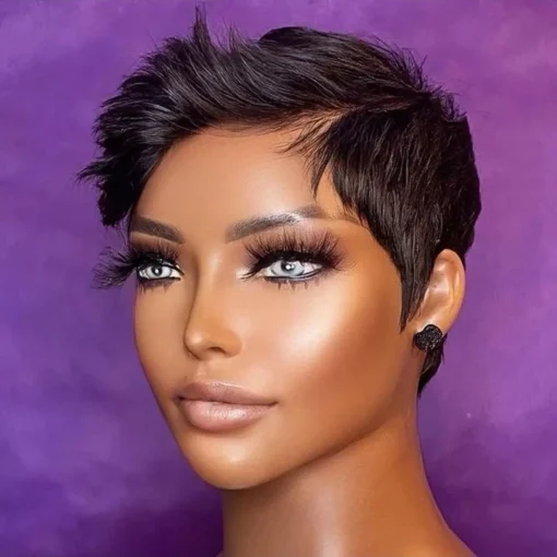 New Glueless #4/27 Brown Fumi Curls Pixie Short Cut Bob Wig Natural Look Remy Human Hair Swiss Lace Front Wigs - Image 3