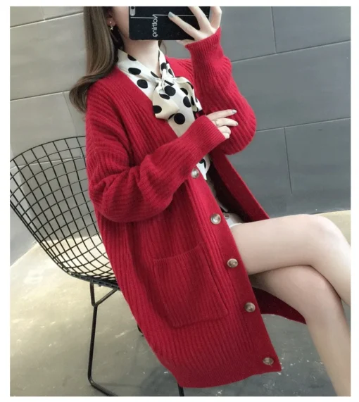 Wholesale Autumn Winter Korean Casual Long Cardigan Baggy Knitted Long Sleeve fashion Sweaters Coat Women Clothing - Image 3