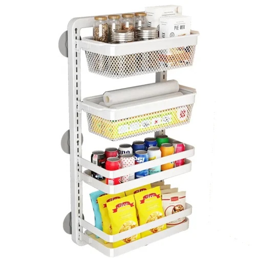 wholesale 3 tier metal space saving wall mount adjustable hanging baskets spices rack shelf organizer kitchen for refrigerator - Image 3