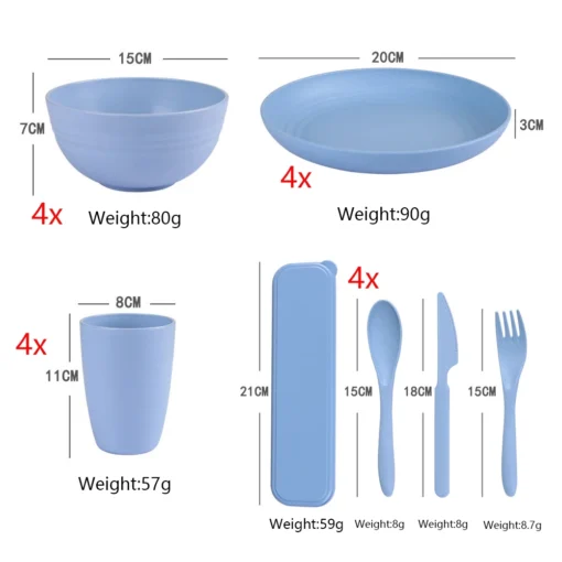 16/28/29 pieces Set Kitchen Biodegradable Dinner Plates Cereal Bowls Cups Wheat Straw Fiber Dinnerware Set - Image 2