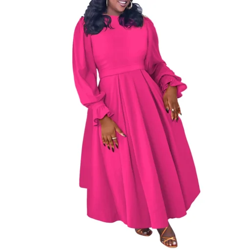 African Clothes Large Big Ladies Long Dresses Winter Elegant Large Skirt A- Line Women's Fall Dress Long Sleeve Plus Size Dress - Image 5