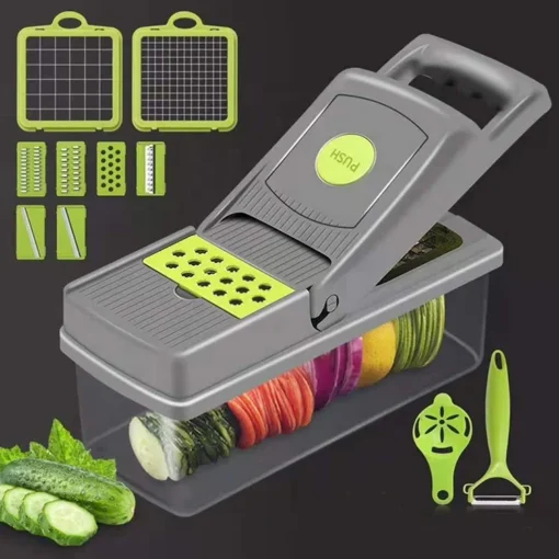 Household Kitchen Cutter Vegetable Chopper Adjustable Mandolin Slicer 12 in 1 Multifunctional Slicer with Container