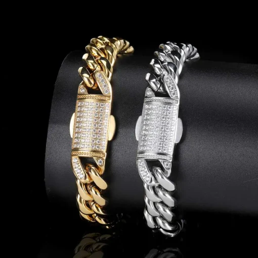 Hip Hop Chain Mens Gold Bracelets 18k Gold  Plated Chain Miami Stainless Steel Cuban Bracelets - Image 4