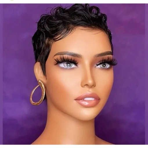 New Glueless #4/27 Brown Fumi Curls Pixie Short Cut Bob Wig Natural Look Remy Human Hair Swiss Lace Front Wigs - Image 2