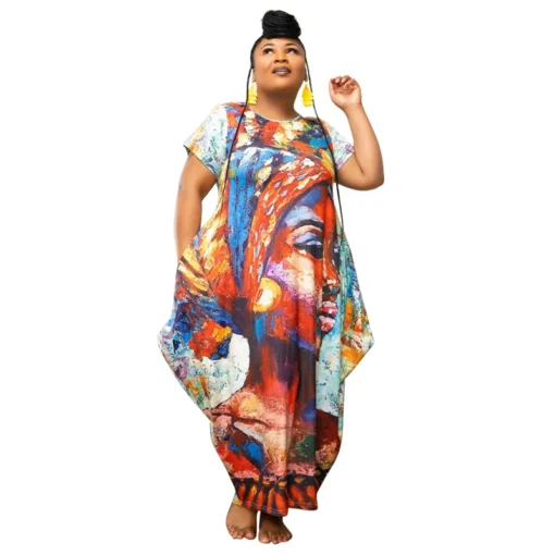 African ladies Y2K casual plus size face letter print loose long dress fat women elegant outfit clothing clothes with pocket - Image 4