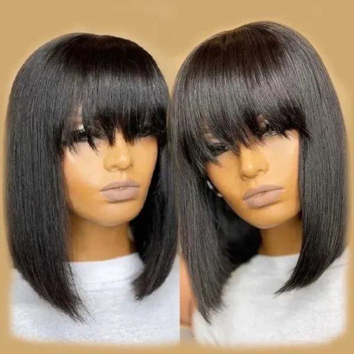 Vendor wholesale short bob Wigs with bangs machine made non lace cuticle aligned virgin brazilian human hair wigs - Image 6