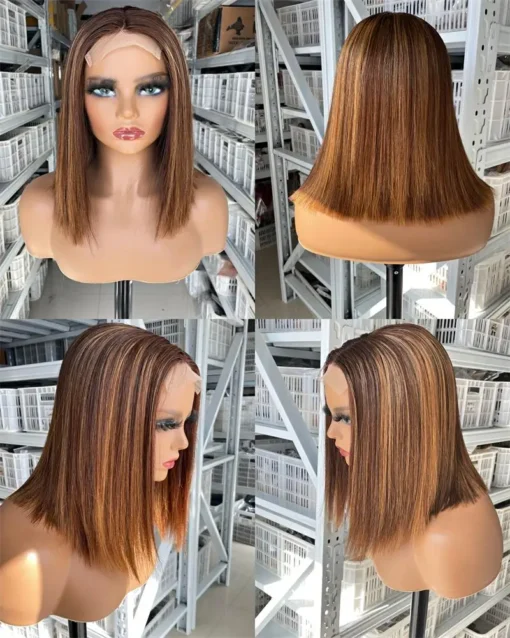 Stock for Christmas Piano Color Double Drawn Short Bob Wig Raw Hair Human Wig Straight T Part hd Lace Front Wig for Black Women