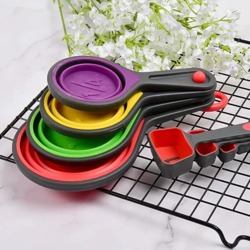 Kitchen 8PCS Multiple Sizes Multicolor Collapsible Silicone Measuring Cups And Spoons Set - Image 4