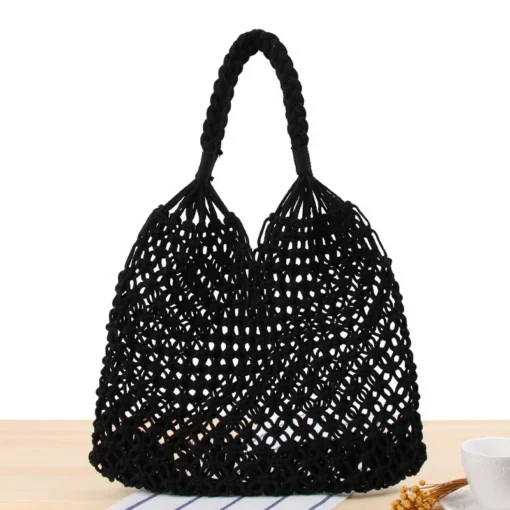 Wholesale Fashion Straw Indonesia Mesh Clutch Cotton Beach Tote Bag Shopping Tote Net Rattan Tote Bag with Handle - Image 2