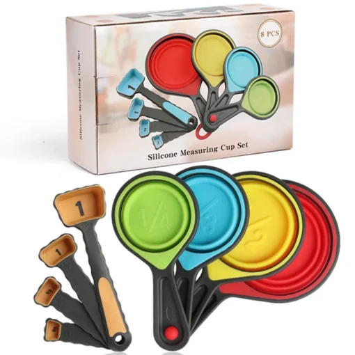 Kitchen 8PCS Multiple Sizes Multicolor Collapsible Silicone Measuring Cups And Spoons Set - Image 5