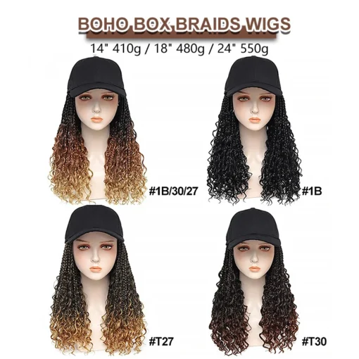 Julianna Hair Wholesale Factory Synthetic Goddess Boho Box Braid Baseball Cap Wig Boho Goddess Box Braided Hat Wigs