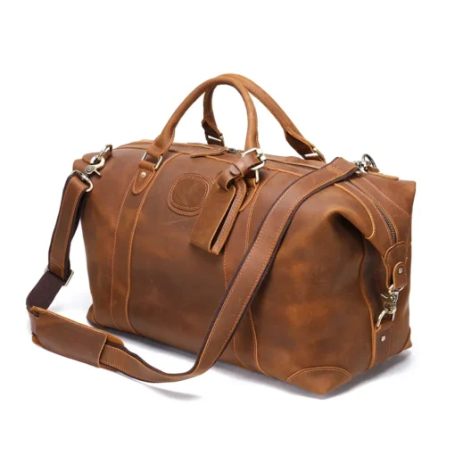 Handmade Large Travel Mens Weekender  Holdall Overnight Holiday Crazy Horse Leather Travel Bag - Image 6