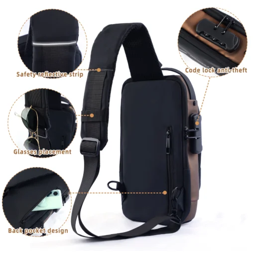 Wholesale  Waterproof Anti Theft Chest Bag Usb Crossbody Sling Bags For Men Single Shoulder With USB Charger - Image 4