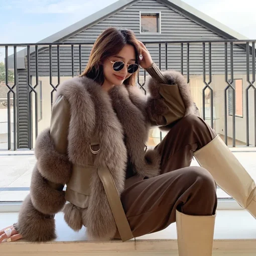 Winter Thick Warm Leather Fur Jacket Women Real Fox Fur Coat