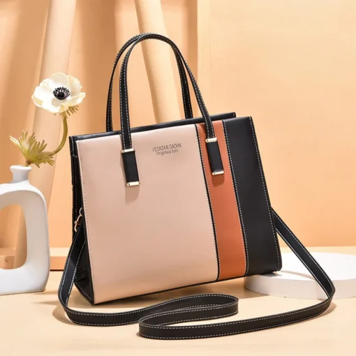 New Arrival Women Office Lady PU Leather Handbag Single-shoulder Bags Mom Casual Color Matching Shoulders Bag Messenger Bag - Image 3