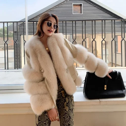 Winter Thick Warm Leather Fur Jacket Women Real Fox Fur Coat - Image 2