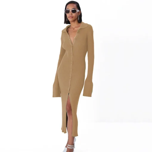 Women's Button Down Long Sleeve Cardigan Outerwear sexy Sweater Dress ladies Bodycon Party winter Maxi Dress women clothing - Image 3