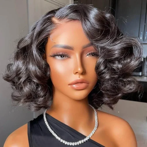 Funmi Super Double Drawn Lace Wig,Raw Virgin Lace Front Loose Wave Curly Bob Wigs,Cheap HD Human Hair Wigs Chinese Hair Vendor - Image 5