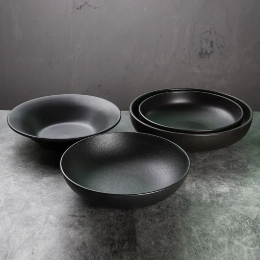 Home ceramic dinnerware modern simple  porcelain round bowls stocked black ceramic kitchen big plate - Image 2