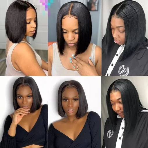 double drawn bob wig 100% raw remy virgin human hair swiss transparent hd lace frontal closure wig short bobs for black women - Image 3