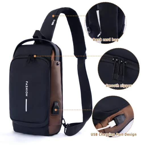 Wholesale  Waterproof Anti Theft Chest Bag Usb Crossbody Sling Bags For Men Single Shoulder With USB Charger - Image 3