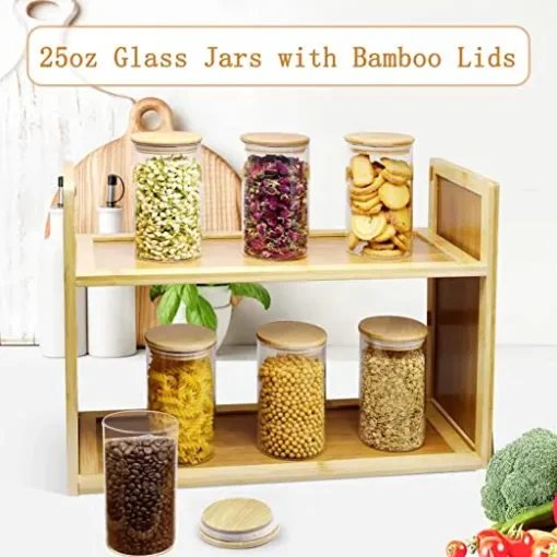 Stackable Kitchen Canisters Set Clear Glass Jars for Home Kitchen Thicken Airtight Food Storage jars with Wood bamboo lid - Image 2