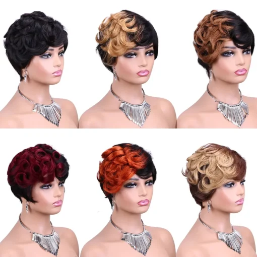 Cheap None Lace Pixie Cut Curly Wig Natural Brazilian 150% Density Pixie Curly Human Hair Wigs For Black Women - Image 5