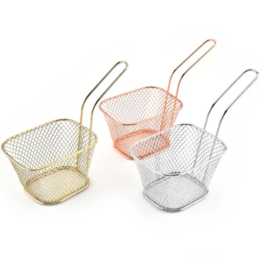 Rose Gold Metal Mesh French Chip Frying Serving Food Presentation Tableware Fry Basket For Kitchen - Image 4