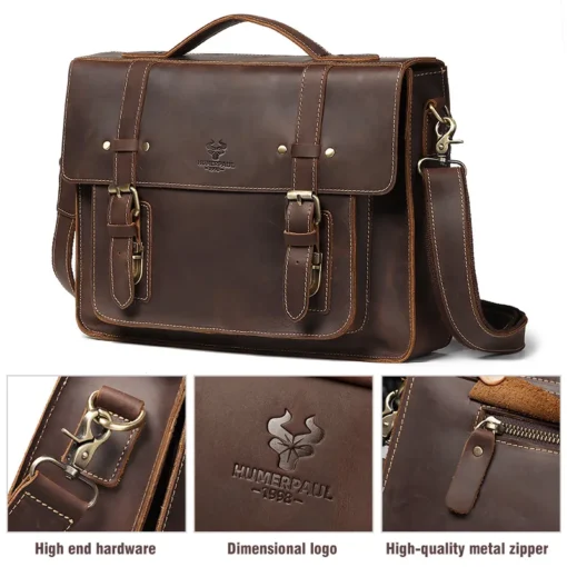 HUMERPAUL Wholesale Crazy Horse Leather Men Shoulder Bags Men'S Retro Trend Cross-Body Bags Business Male official Briefcase - Image 4