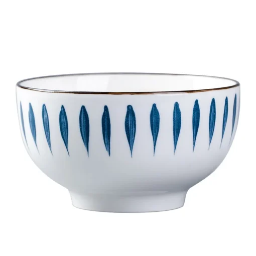 Japanese Style White and Blue Vibrant Color Kitchen Stoneware Ceramic Ramen Bowl Set - Image 3