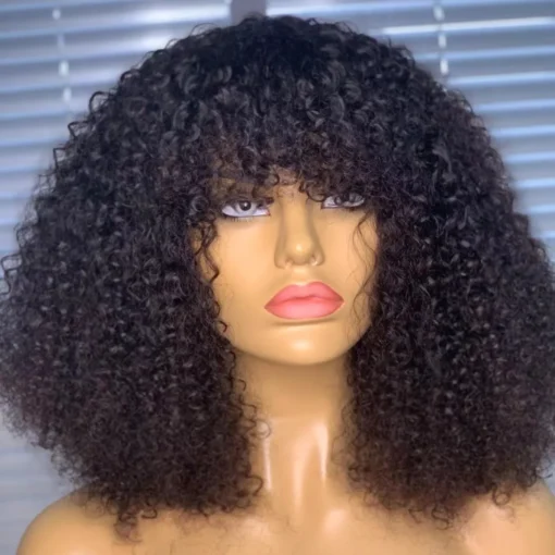 Full Density Human Hair Kinky Curly Machine Made Bob Wig Ready to Ship 100% Human Hair Natural Color Kinky Curl Machine Made Wig