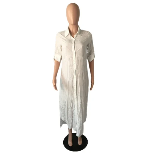 Linen Dress Three-quarter Sleeve Clothes for Women Fall Button Up Shirt Dress Fashion Maxi African Dresses Long Plus Size - Image 5