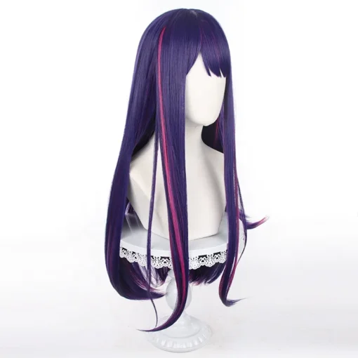 Wholesale 80cm Long Straight Purple Pink Mixed Oshi no Ko Anime Ai Hoshino Wig Synthetic Cosplay Costume Wig With One Ponytail - Image 3